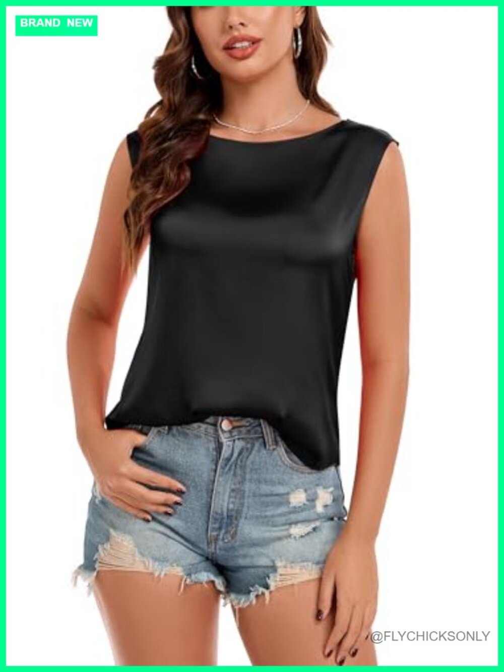 Womens Silk Satin Sleeveless Blouse Boat Neck Tank Top Casual